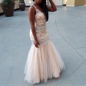 Cream Gown With Jewels & silver appliqués